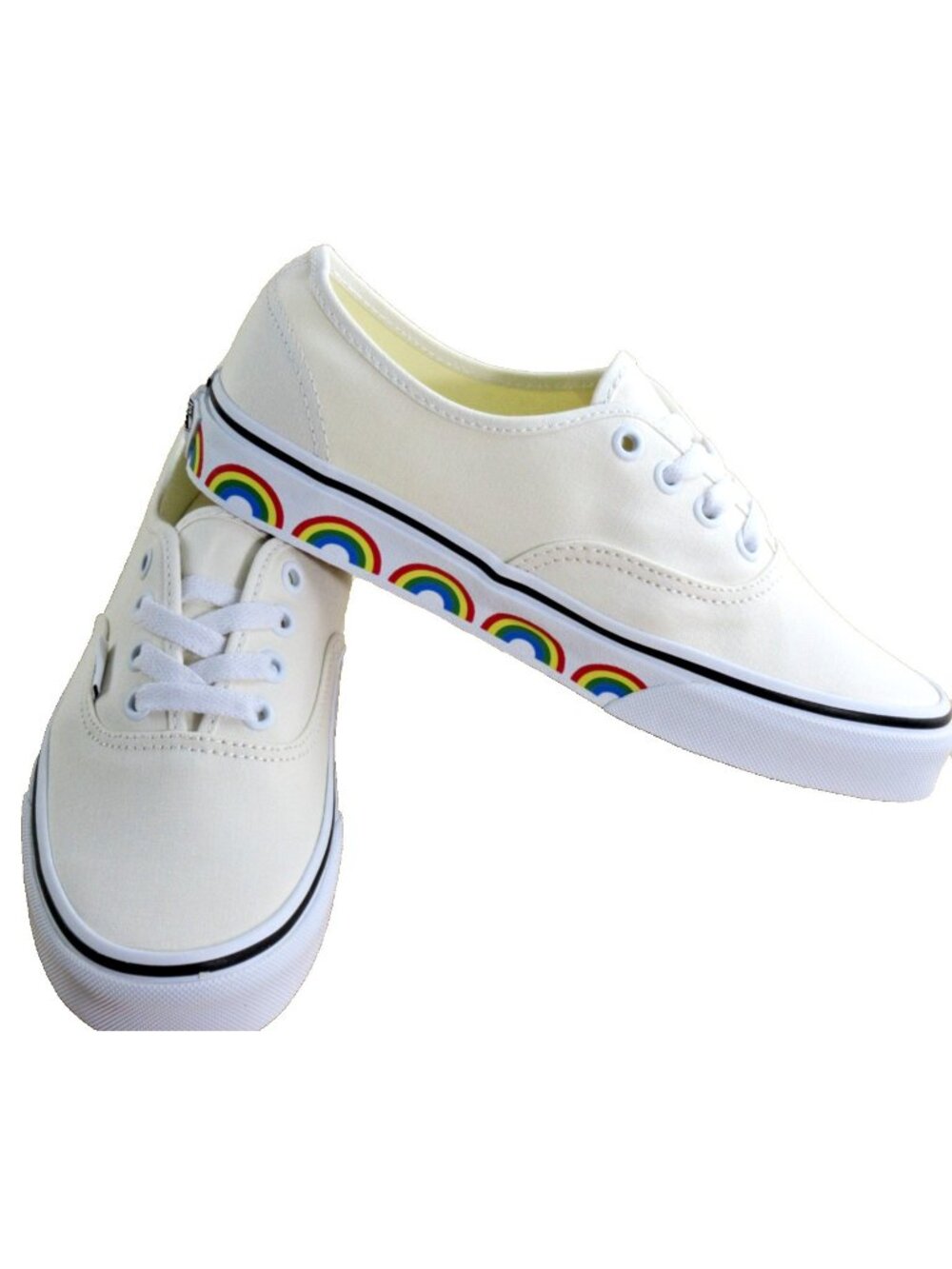 Vans Authentic Women's Rainbow Sidewall White Canvas shoes Size 6.5 NIB